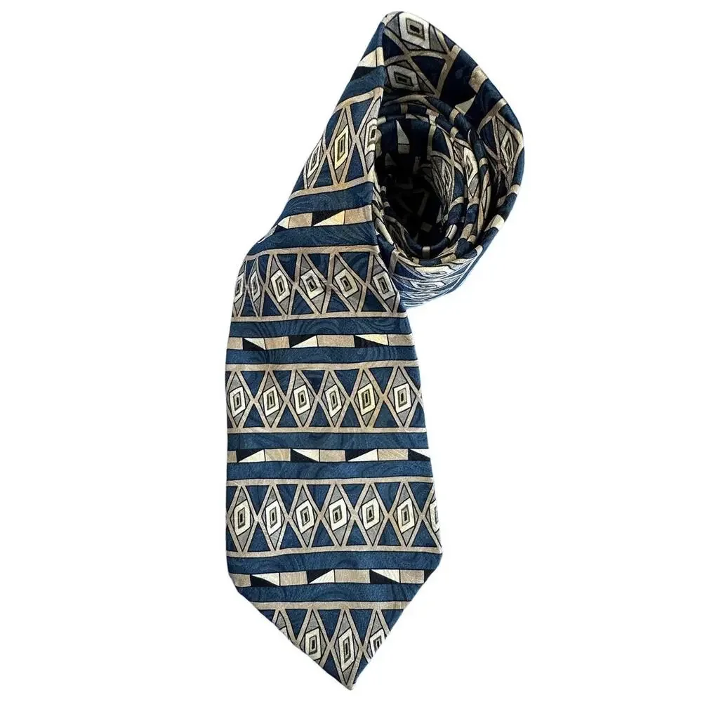 Zylos George Machado 100% Italian Silk Neck Tie Blue Gray Black